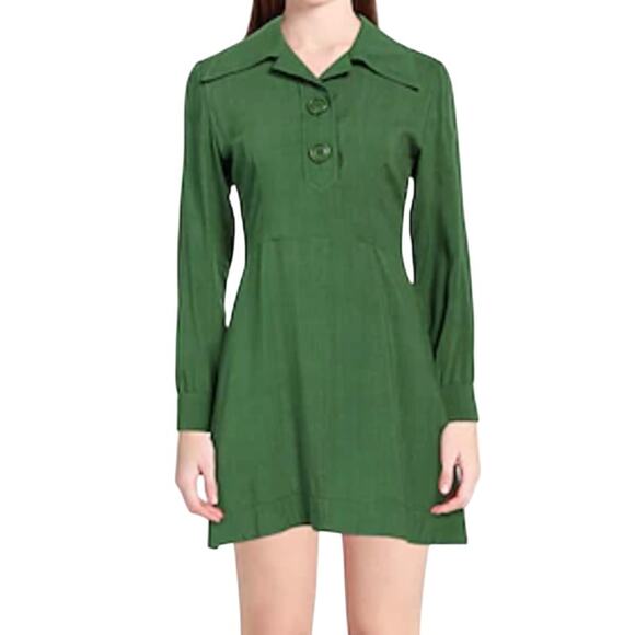 Ami Alexandre Mattiussi Green Long Sleeve Button Collar Dress Sz 42 / 10 NEW Tag - Picture 1 of 15